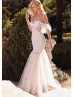 Strapless Ivory Lace Tulle Wedding Dress With Detachable Feather Cape